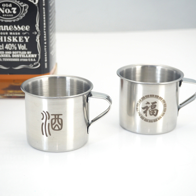 304不锈钢白酒杯茶杯二两一两单层平底手柄水杯防摔户外生肖100ml