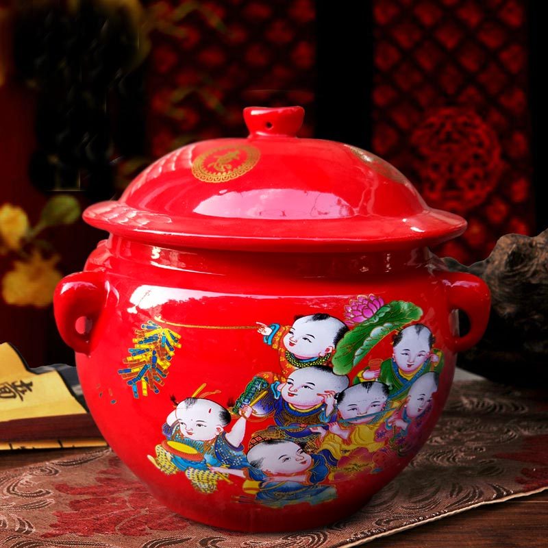 陶瓷储物罐带盖米缸米桶结婚喜字坛红釉饭鼓盖罐酒坛瓜果盒茶业罐,节庆用品/礼品,储蓄罐,淘宝优惠券,粉丝福利购,淘宝优惠卷