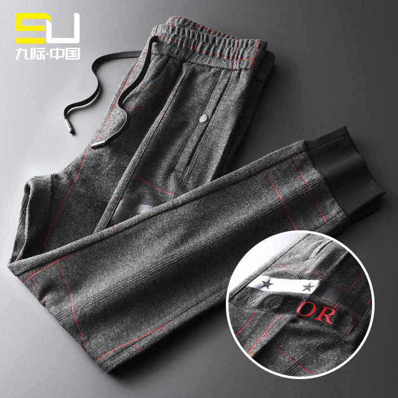 九际针织星形字母印花休闲裤男松紧束脚红色条纹弹力秋季运动长裤|ruв категории Мужская одежда, брюки - от Buy2taobao.com для оказания профессиональной услуги покупки агента Taobao