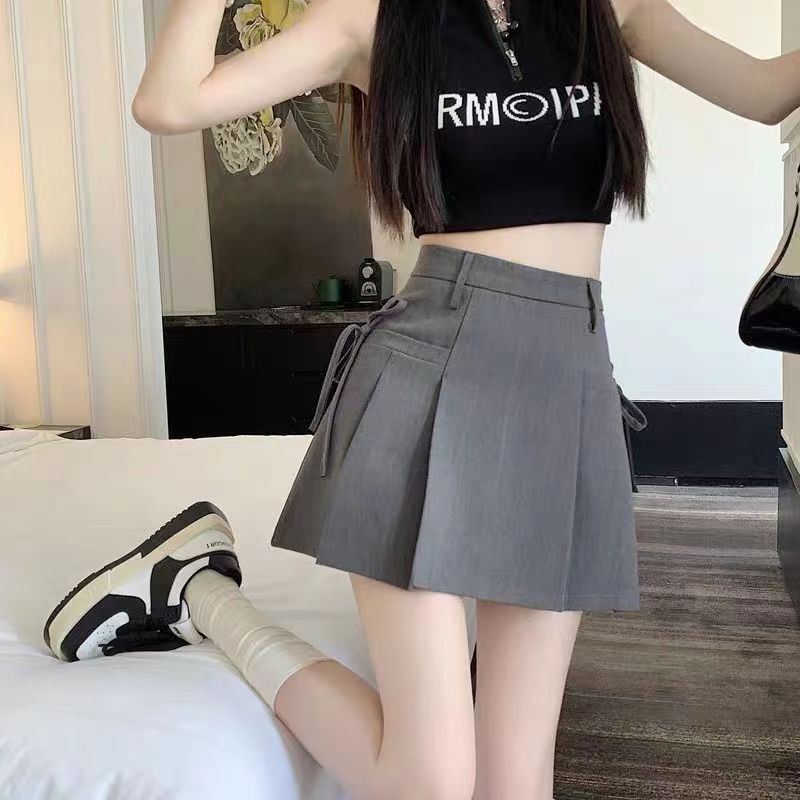 高品质不规则西装半身裙子女春夏款高腰半裙a字百褶短裙小个子穿
