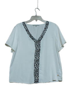 通勤boyish风V领豹纹拼接短袖衬衫女款宽松显瘦高级感上衣夏新款