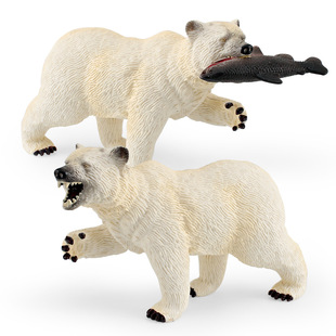 仿真野生哺乳动物白熊模型儿童认知北极熊熊咬鱼装饰摆件玩具