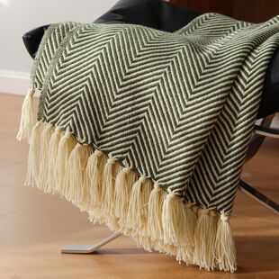 定制logo经典美式复古绿人字纹编织毯床尾巾床尾毯沙发毯床盖毯子