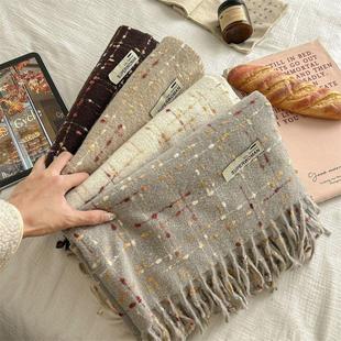 定制logo仿羊绒软糯格子围巾女冬高级感新款时尚加厚保暖披肩