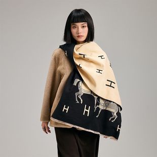 定制logo百搭简约风马车秋冬季双面仿羊绒围巾冬季高级感保暖披肩