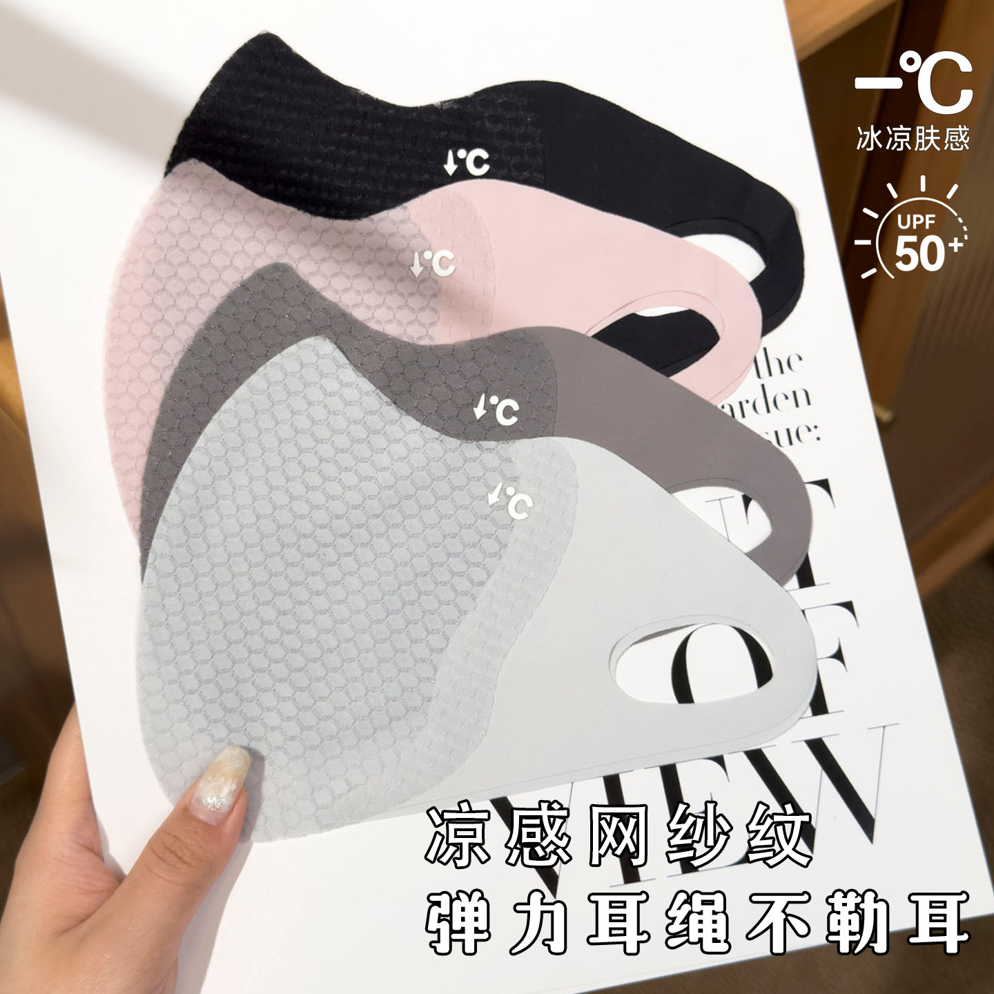 夏季透气网孔防晒口罩女防紫外线遮阳冰丝透气一片式UPF50+可水洗
