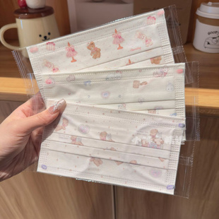 泰迪熊系列口罩女可爱高颜值显脸小卡通印花时尚 温柔显白独立包装