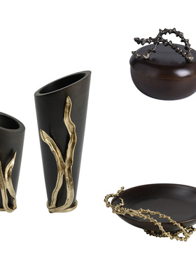 新中式古典木质花器花瓶果盘装饰