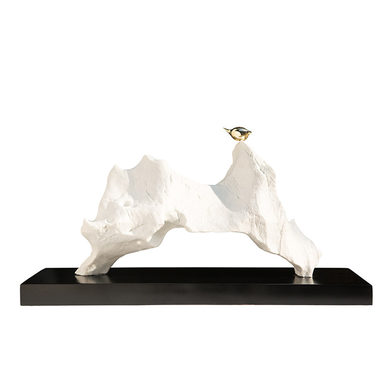 新中式禅意家居摆件山石鸟雕塑工艺品样板房酒店办公室砂岩石假山