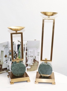 美式中式复古餐桌欧式大理石蜡烛台摆件样板间法式浪漫烛台装饰品