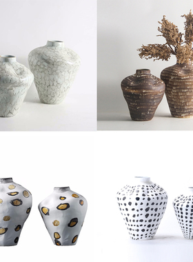 复古新中式陶瓷大花器摆件花瓶