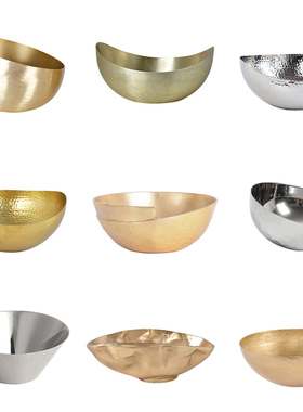 金银色碗形摆件样板间果盘花盆