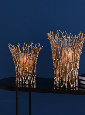 铝制树枝篱笆造型金色烛台摆件