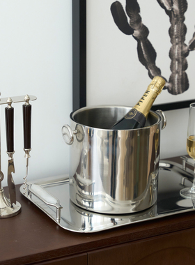 不锈钢银色长方形亮面托盘冰桶