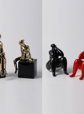 样板间陶瓷金色人物雕塑摆件装饰