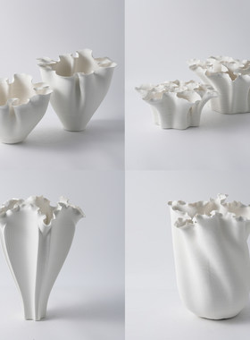 纯色3D打印裙摆边陶瓷白色花瓶