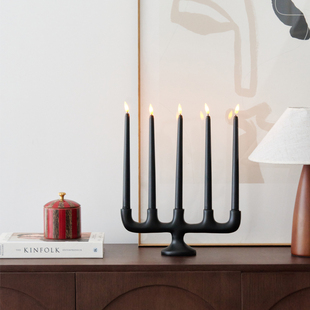 印度进口铝制黑色五头烛台摆件简约样板间玄关金银多头蜡烛台装饰