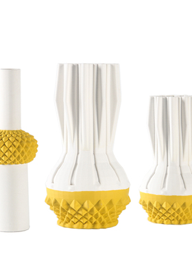 简约现代抽象几何黄白拼接菱形凸点花器样板间售楼部陶瓷花瓶装饰