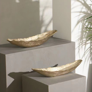进口铝制长条船型大果盘托盘摆件现代样板间花盆花器客厅玄关装饰