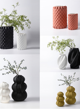 3D打印陶瓷黑白花瓶摆件花器饰品