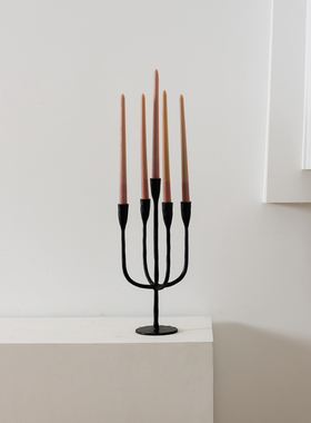 黑色复古新中式多头烛台摆件果盘