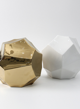 现代简约几何切面陶瓷球形摆件