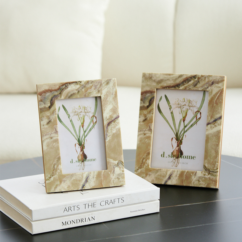 印度进口牛骨咖色大理石纹相框摆台6寸7寸照片框高档画框像架装饰