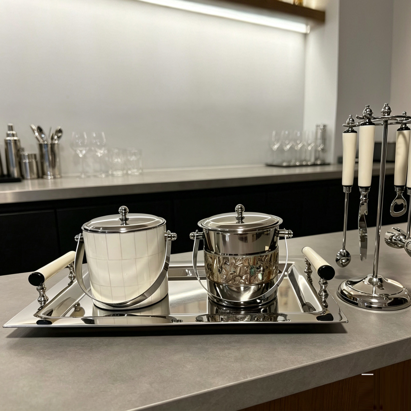 印度进口米白色牛骨不锈钢冰桶酒桶托盘开瓶器餐桌吧台酒柜装饰品