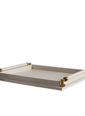 新中式现代简约金属提手白色托盘摆件样板房售楼处软装饰品摆设