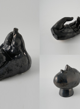 陶瓷胖女人体手掌人头像抽象雕塑