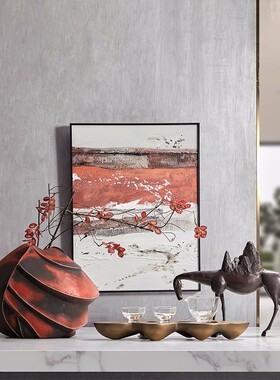 新中式黑红陶瓷花器挂画花瓶饰品