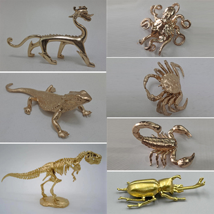 创意合金蜥蜴走龙螃蟹章鱼蝎子恐龙骨架趣味昆虫动物金属摆件装饰