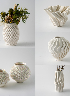 极简约3D打印陶瓷白色花瓶摆件