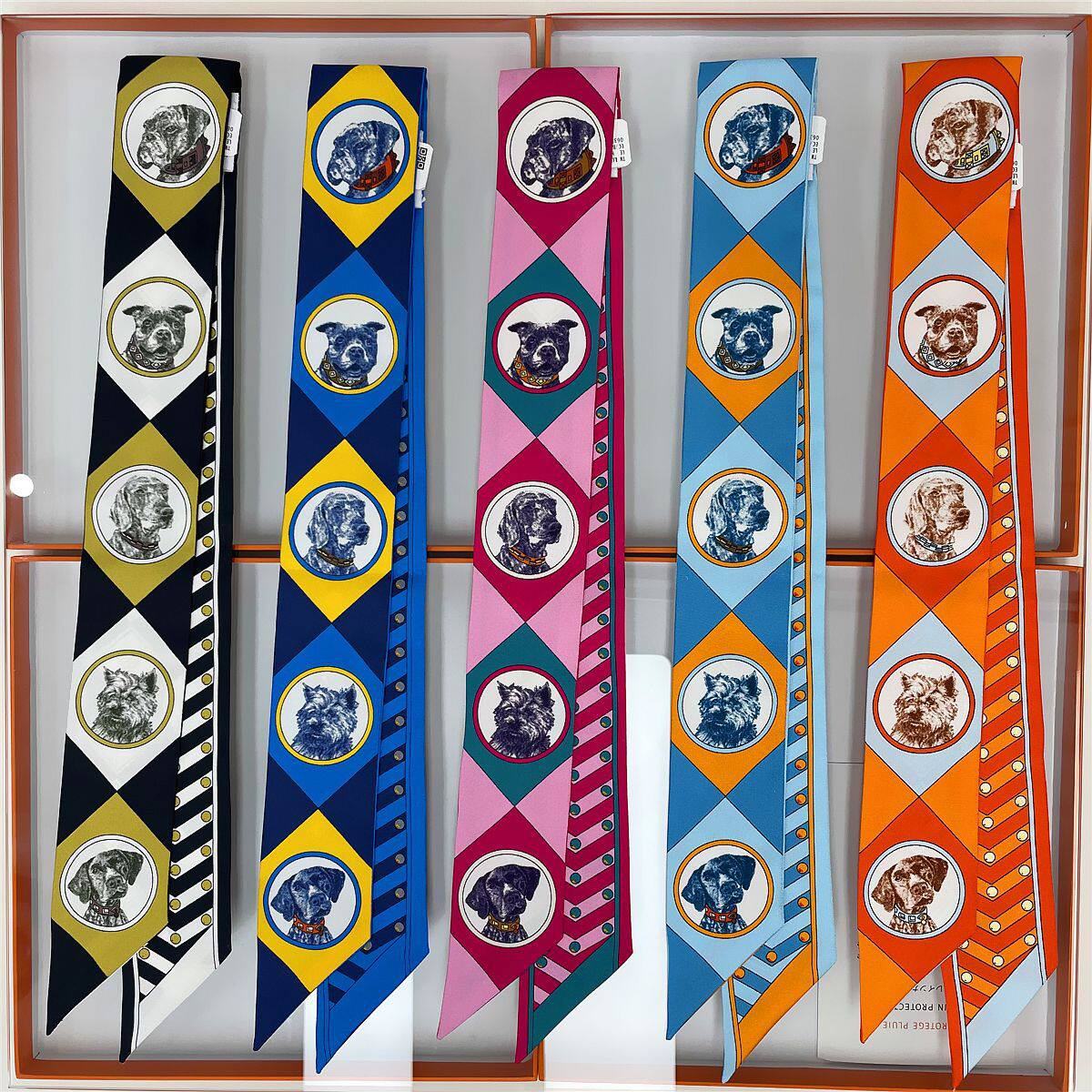 网红小狗图案优质18姆米真丝飘带缠绑包包手柄丝带丝巾小领巾