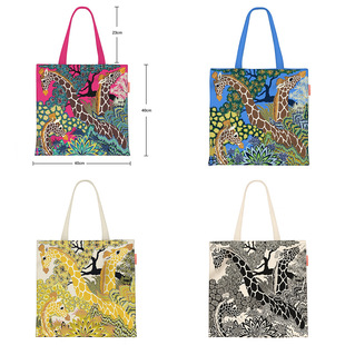 韩版新款长颈鹿女时尚帆布包包手提布袋子大容量学生拎书袋单肩包