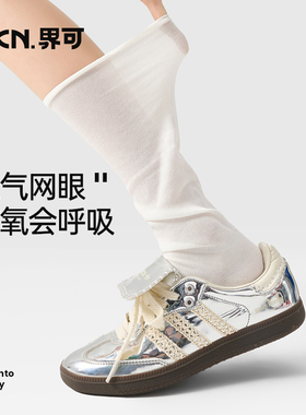 JKN白色堆堆袜女夏季薄款长筒袜芭蕾风灰色卷边无骨袜子女小腿袜