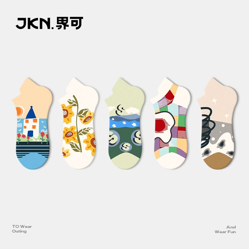 日系插画情侣船袜防滑不掉跟