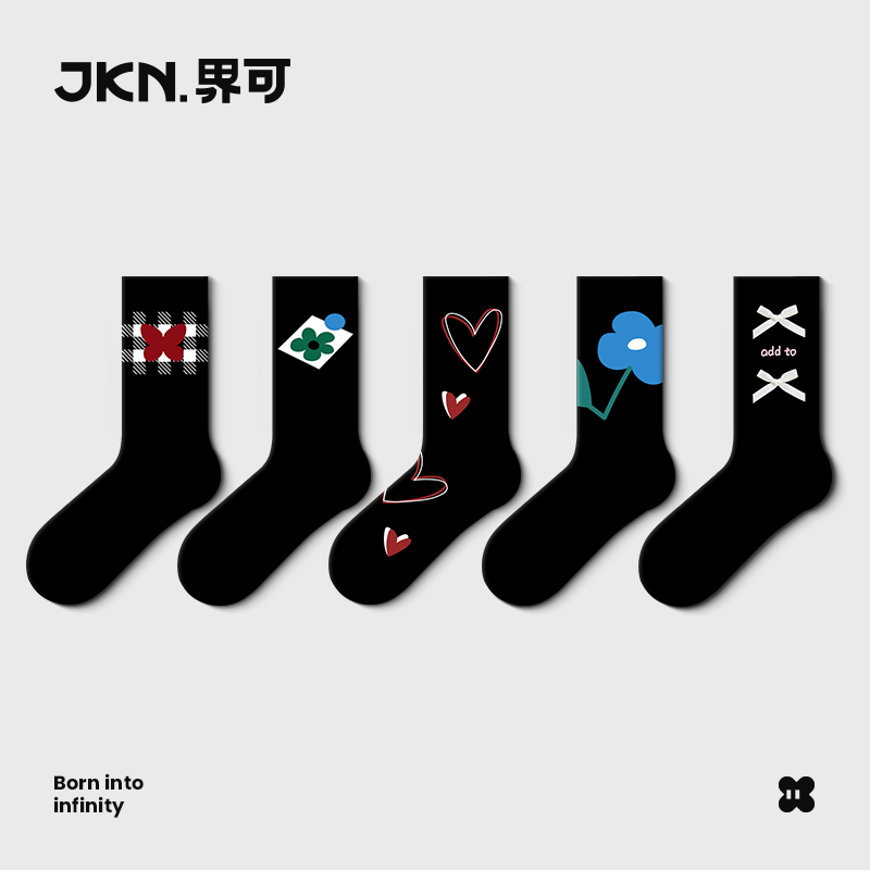 JKN中筒袜ins潮女蝴蝶结黑色袜子