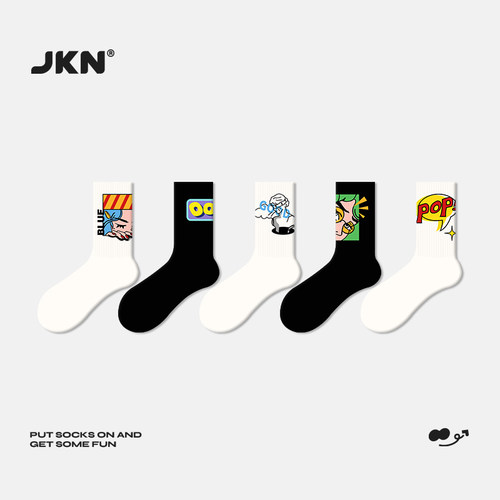 JKN袜子男青少年中筒运动长袜棉