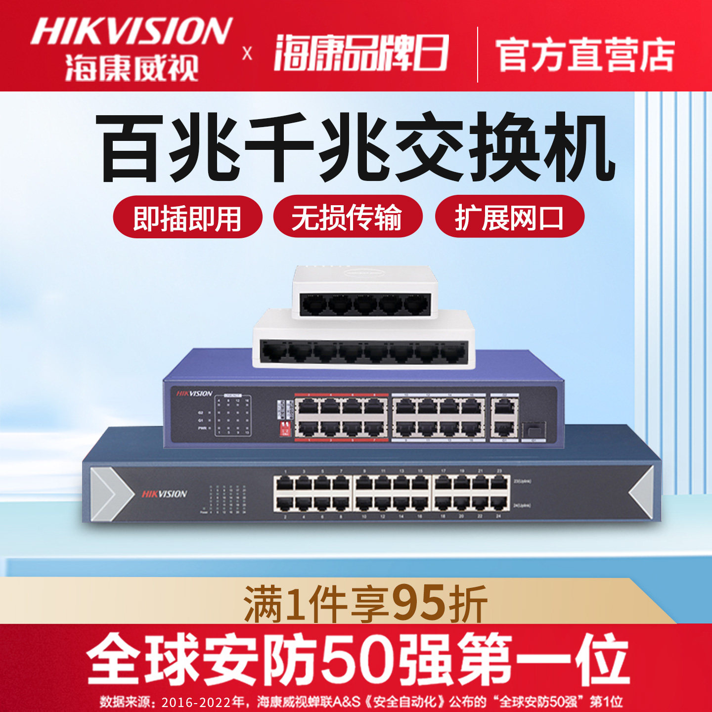 海康威视非poe交换机4口5口8口16口24口百兆千兆国标48v监控专用网线供电交换机