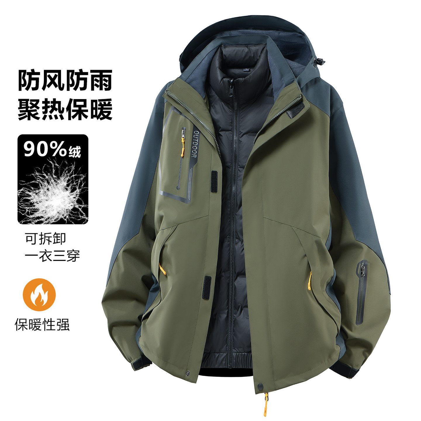 秋冬加绒防风防水宽松冲锋衣