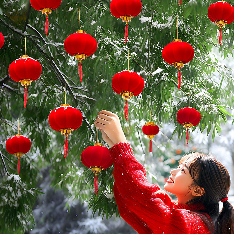 新年装饰品大红小灯笼挂件2026马年院子绿植挂饰春节过年喜庆布置