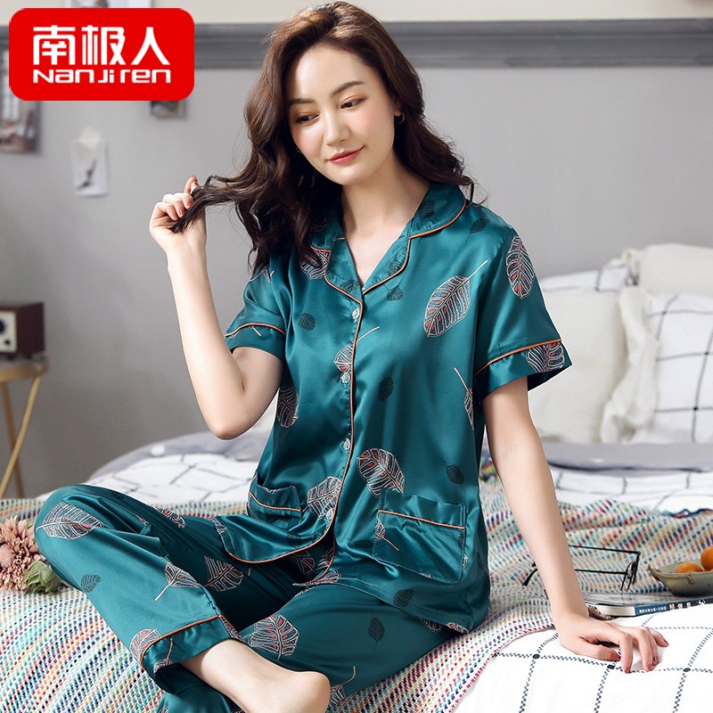 夏季睡衣女两件套装冰丝短袖长裤夏天仿真丝绸薄款大码春秋家居服