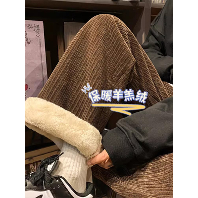 美拉德棕色灯芯绒裤子男冬季加绒