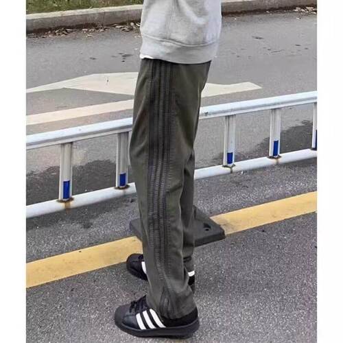 f2ocus撞色拼接条纹裤子男宽松直筒休闲裤子潮牌美式阔腿运动长裤