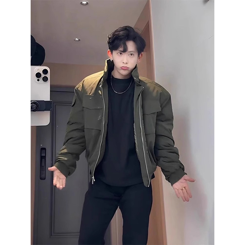 军绿色bomber轻骑兵夹克棉服男款冬季短款美式飞行员棉衣夹棉外套