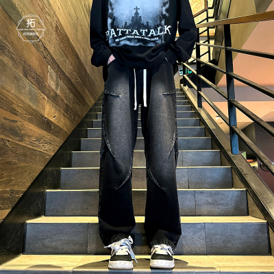 设计松紧腰牛仔裤男直筒
