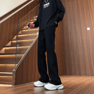 水洗黑色软牛仔裤男款秋季美式复古vibe弹力裤子修身显瘦微喇长裤