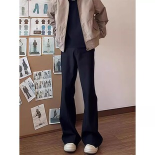 黑色垂坠感高级弯刀休闲西裤男款提档直筒冰丝微喇裤显瘦裤子春夏