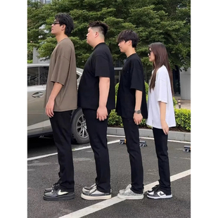 黑色弯刀牛仔裤男款秋冬加绒修身高腰显瘦裤子美式高街vibe微喇裤